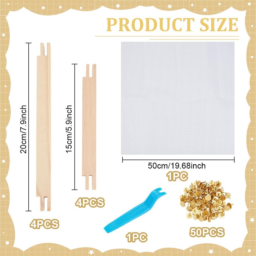 BEUNITONE 2 Set Needlepoint Stretcher Bars Kit, 8PCS Square Wooden Stretcher Bars Thumb Cross Stitch Art Accessories with 20“ Needlepoint Canvas, 6"&8“ Embroidery Frame Accessories for Needlework