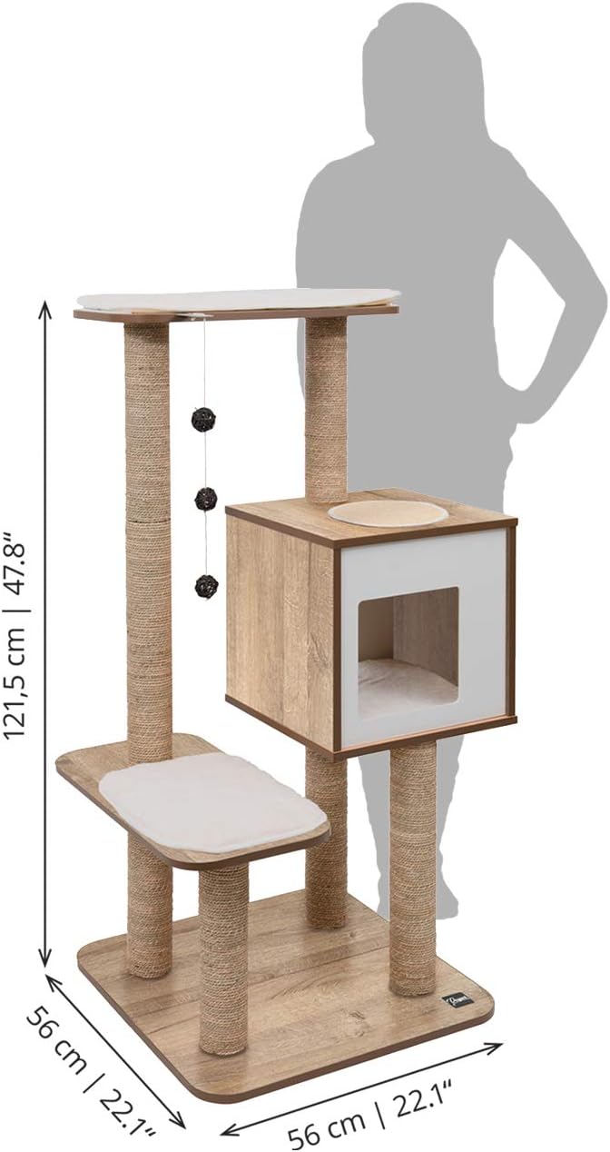 Vesper Cat Tree, High Base, Oak, 52063, 56 x 56 x 81.5 cm (22 x 22 x 32 in)