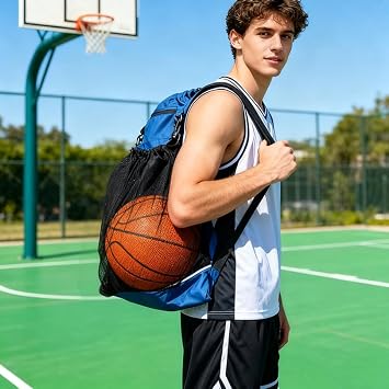 SSZYace Basketball Backpacks for Men Boys Foldable Football Backpack Basketball Bag Gym Bag Drawstring Bags