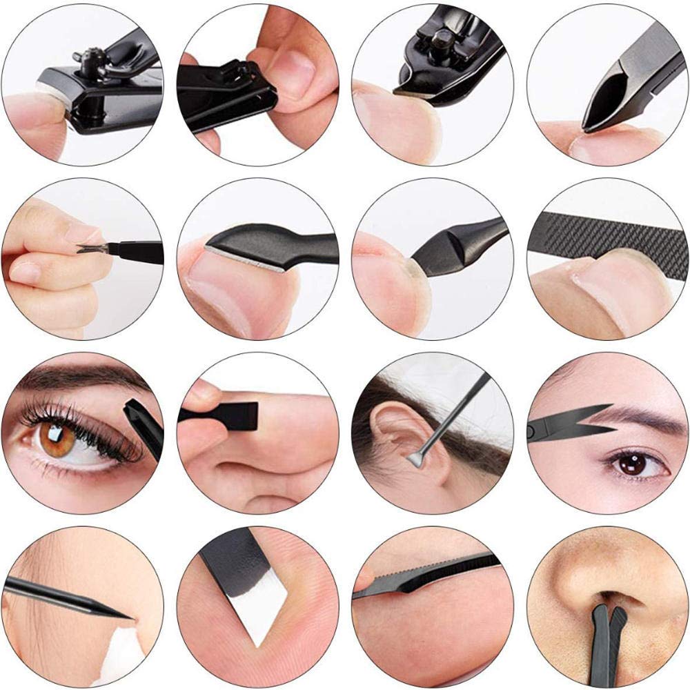 Juego de manicura Kit de cortaúñas Profesional - Kit de Aseo de Acero Inoxidable, Herramienta con Lujoso Estuche de Viaje de Cuero, Adecuado para Unisex-A_Juego de 16 Piezas (Azul 18)