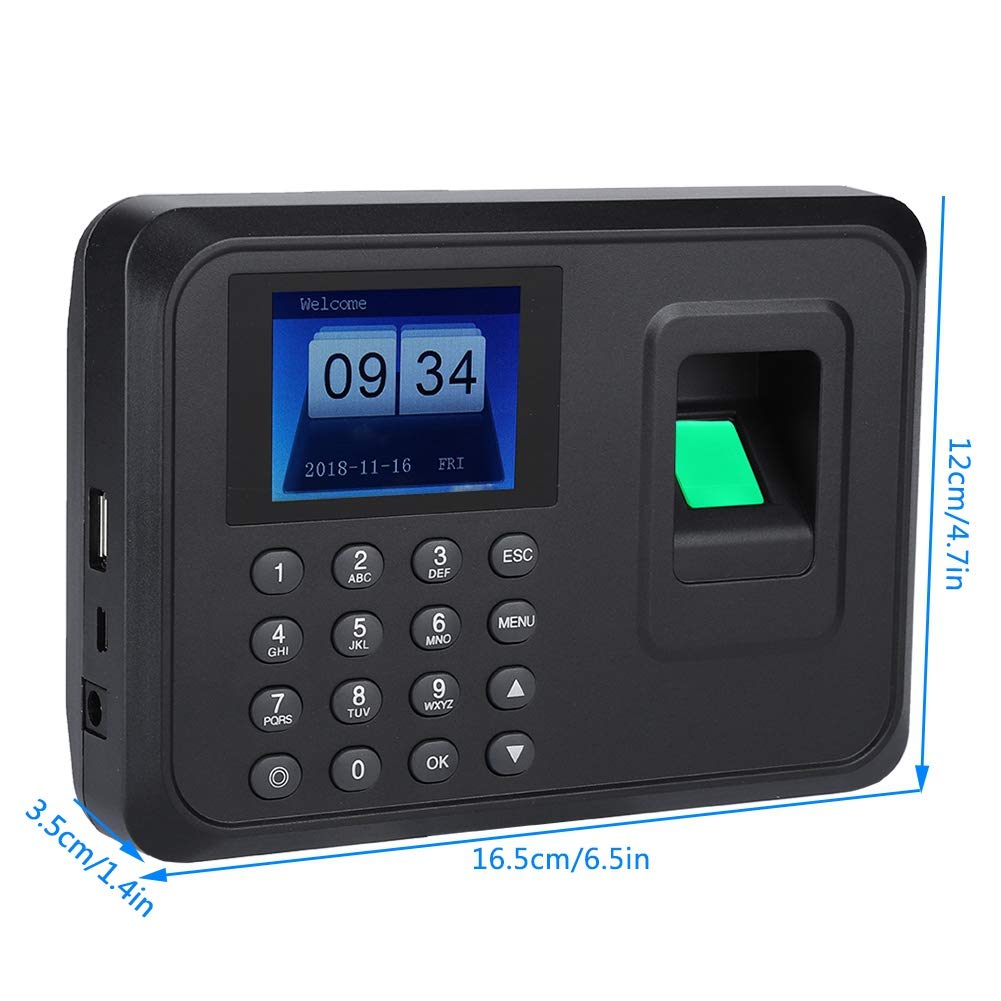2.4 Pulgadas de Huella Dactilar Máquina de Asistencia con contraseña Pantalla TFT LCD Empleado Registro de Registrador Grabador DC 5V Tiempo de Asistencia Reloj(EU)