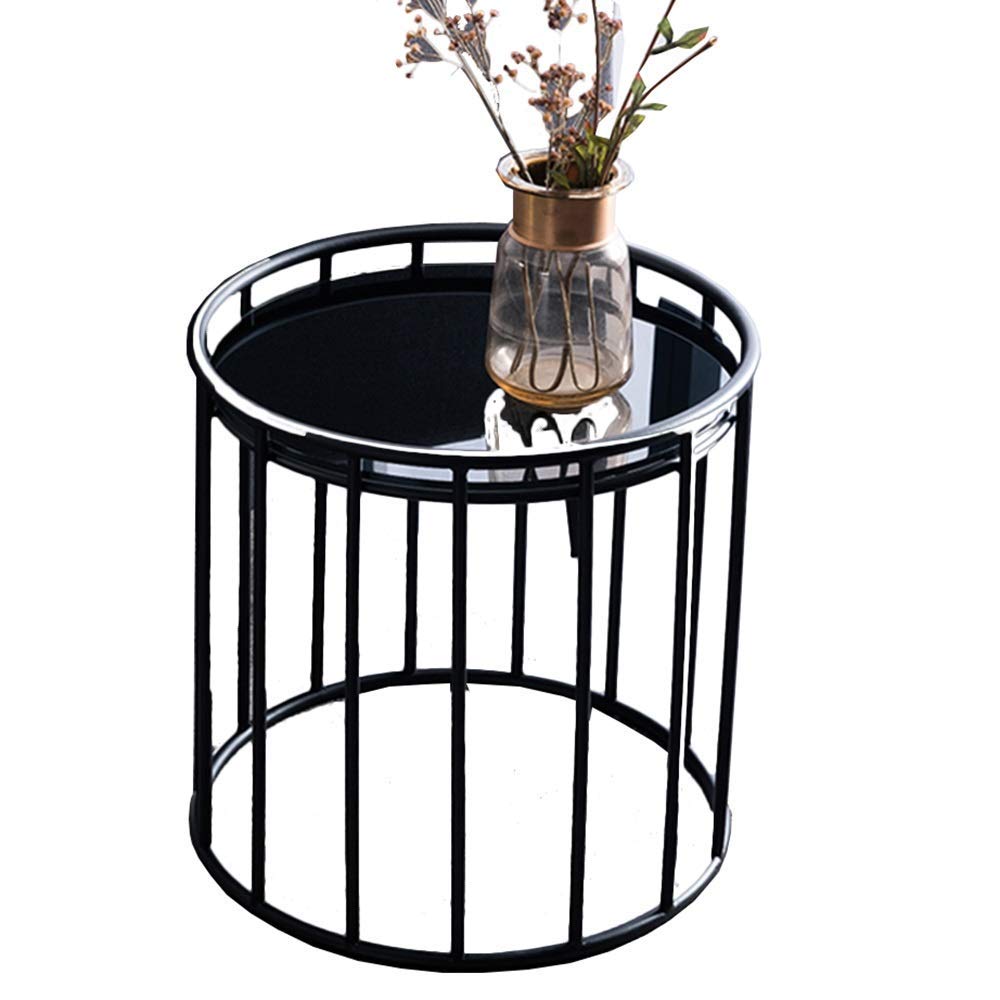 Round Coffee Table Side Table Black Iron Little Range Living Room Corner Snack Table Balcony Garden Casual Coffee Table, 50x50cm