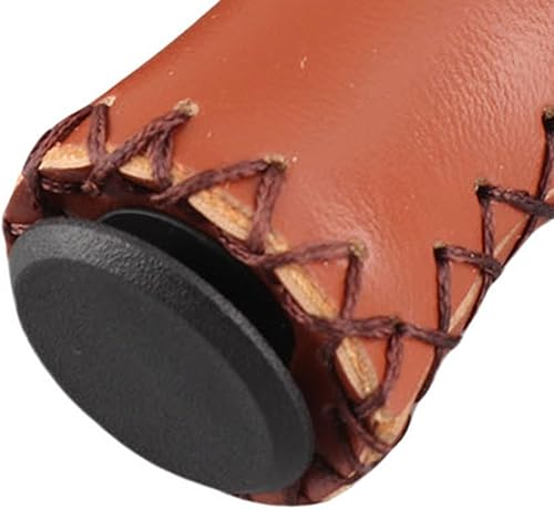 Miniatura 9 de Puños de bicicleta marrones de cuero marrón para bicicleta, esponja de PU, 1 par cosido a mano Pu bicicleta manillar manillar agarres con enchufe