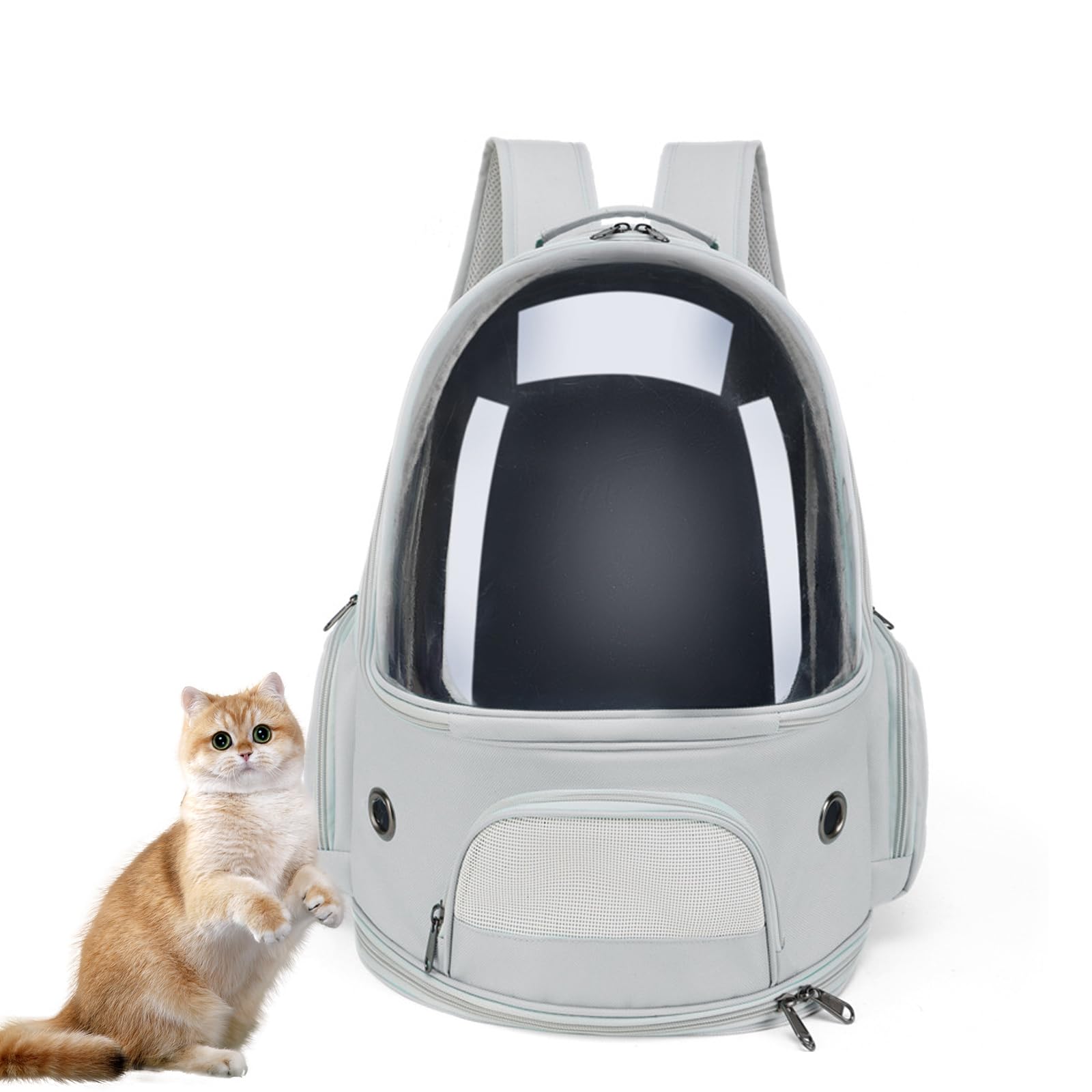 Mochila para Gatos, Cápsula Espacial, para Gatos Y Perros, Mochila Transparente, Transpirable, Bolsa De Transporte para Mascotas, Gatos, Bolsa De Transporte para Senderismo Y Camping,Gris
