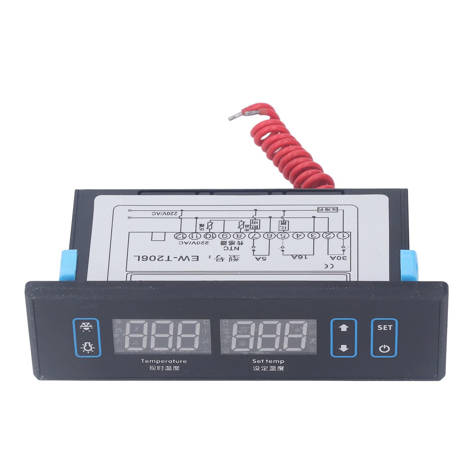 Ejoyous Termostat z Cyfrowym Wyświetlaczem, Regulator Temperatury ABS PID AC220V z Podwójnymi Czujnikami , Termostat Ogrzewania i Chłodzenia, Automatyczne Odszranianie, 60 ℉ do 125 ℉ dla Systemów