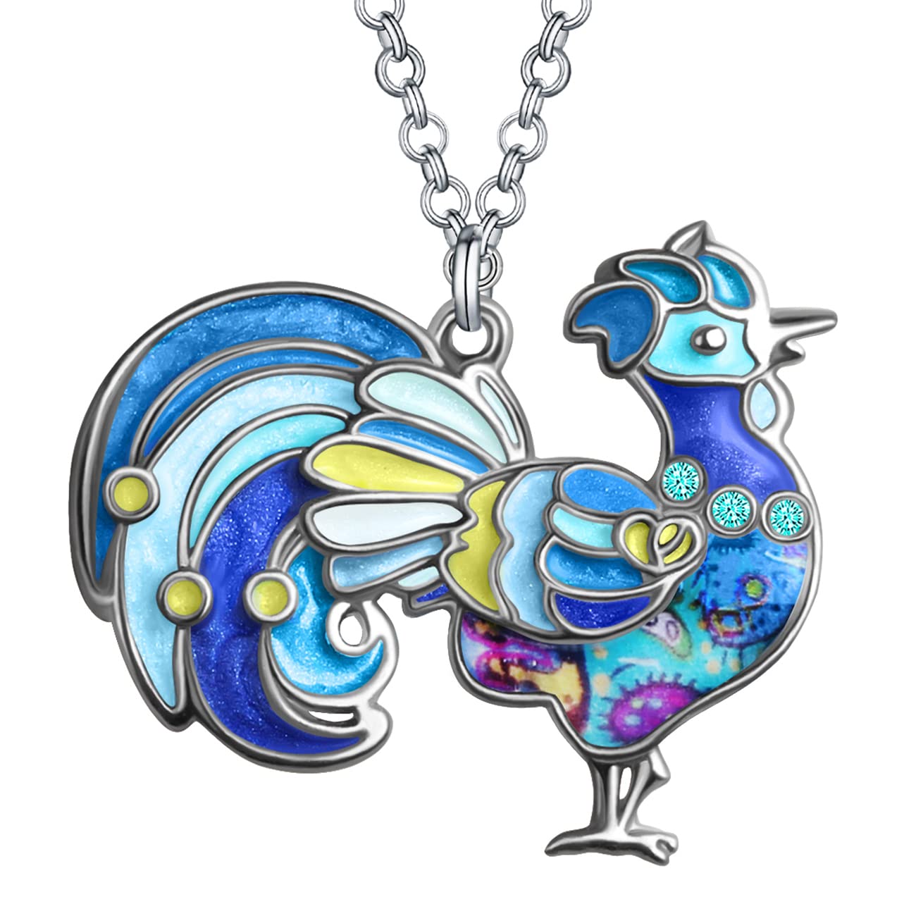 WEVENI Enamel Alloy Rhinestone Chicken Necklace Hen Rooster Pendant Chain Fashion Jewelry Novelty Gifts For Women Ladies