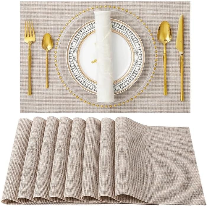 Nordic Placemats Set of 8 Bowl Mats Anti-skidding Decor Vinyl Woven Table for Kitchen Dining Room(White-Patch Five-Pointed star4)