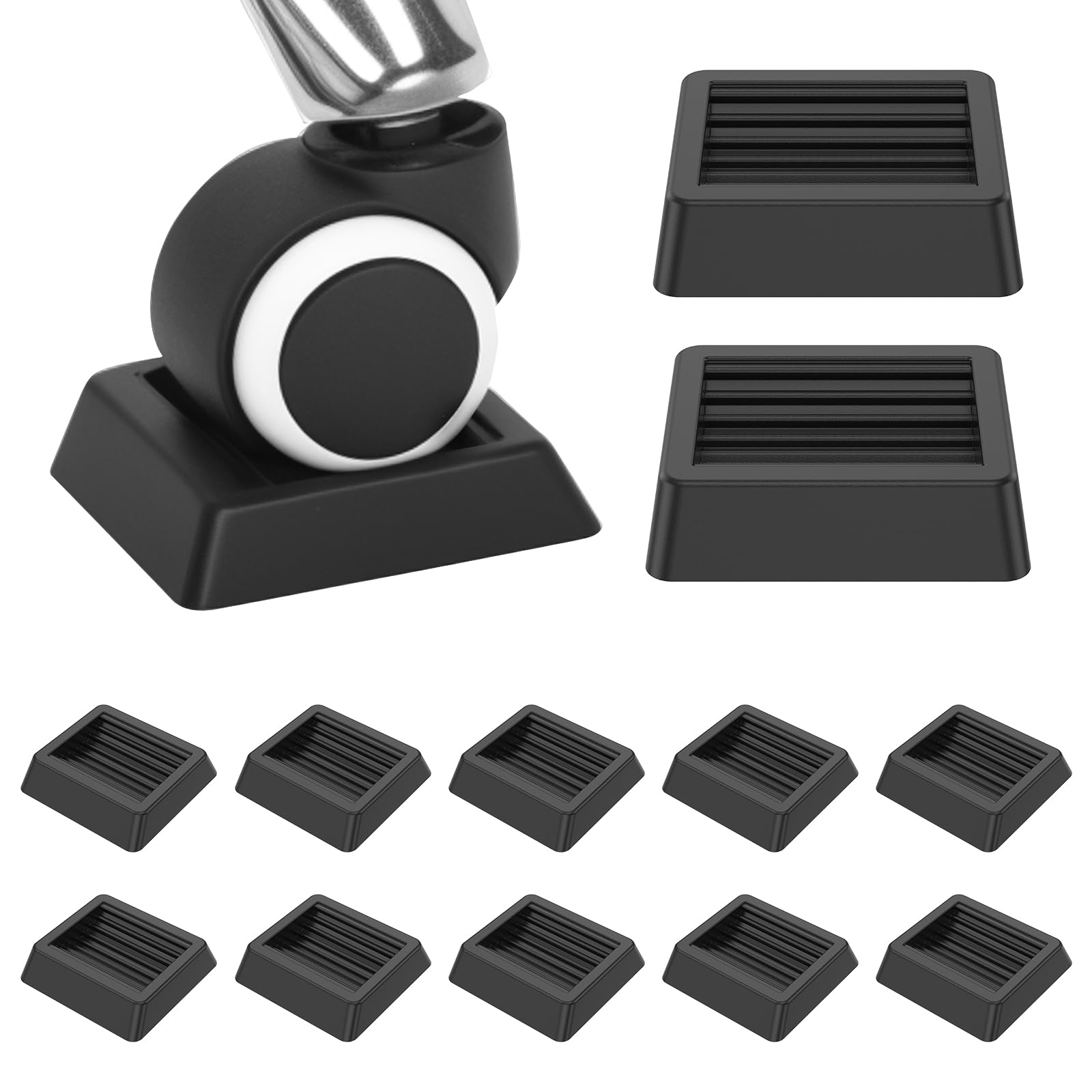 12 Pcs Non Slip Furniture Pad Wheel Stopper for Office Chair Bed Couch Block Sliding on Carpet Hard Floor 8 x 8 cm Rubber Caster Cup Stable Grip