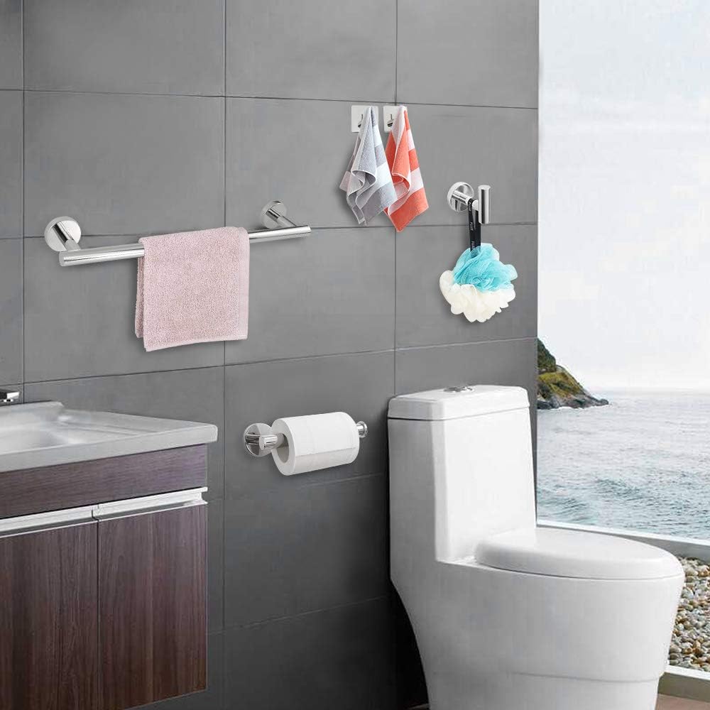 TocTen 5 PCS Bathroom Hardware Set SUS304 Stainless Steel-Towel Rack Set Include Lengthen Hand Towel Bar+Toilet Paper Holder+3 Robe Towel Hooks Bathroom Accessories Towel Bar Set (Chrome, 16IN) : Tools & Home Improvement