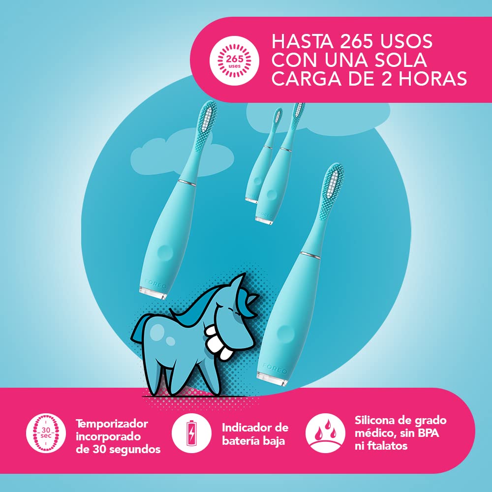 FOREO ISSA kids - Cepillo de dientes sónico para niños de 5 a 12 años, True Blue Pony