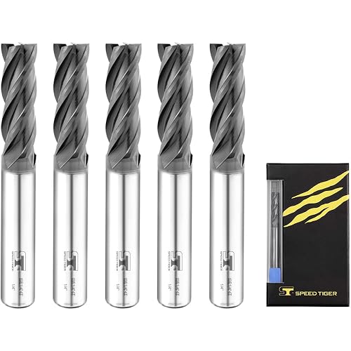 SPEED TIGER Micrograin Carbide Square End Mill - 4 Flute - ISE1/4 4T (5 Pieces, 1/4") - for Milling Alloy Steels, Hardened Steel, Metal & More – Mill Bits Sets for DIYers & Professionals