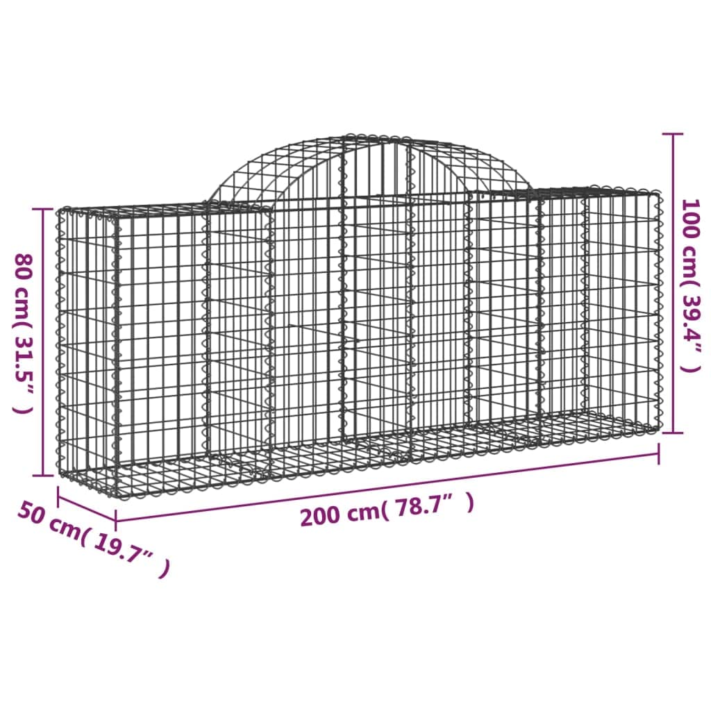 Gavión de hierro galvanizado con arco alto, 200 x 50 x 80/100 cm como pared de gaviones, protección visual para diseño decorativo y para rellenar con piedras
