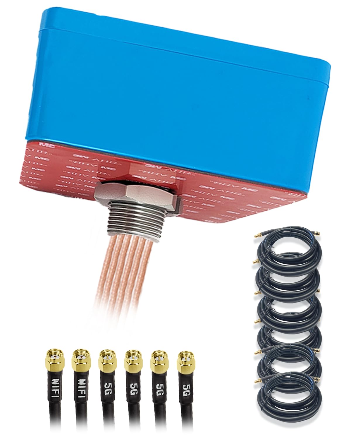 Maswell 6 Combo 5G 4X4 MIMO + WIFI7 2X2 MIMO Outdoor, 700-6000MHz Cellular 4G LTE 5G, WiFi 7, WiFi 6E, Bluetooth, WiMAX, Zigbee, Screw &Adhesive, 2XSMA-Male 4XRP-SMA Low Gain Not for Speed Competition