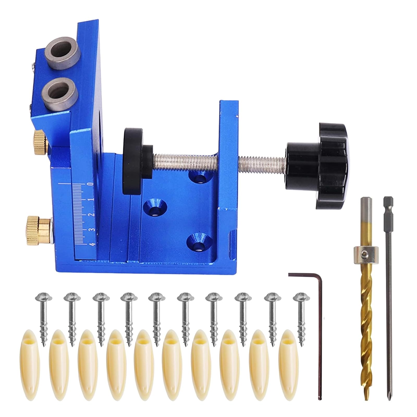 Tsophreniq Blue Woodworking Doweling Jig Setdrill Guide Locator Adjustable Drilling Guide Puncher Locator For Secure Joint Construction Home