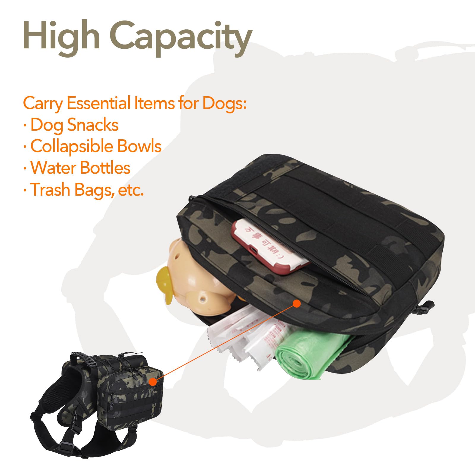 Mochila de senderismo para perros, ajuste perfecto para perros grandes de 65 a 110 libras, 5 hebillas ajustables, Negro -, L, Moderno, minimalista