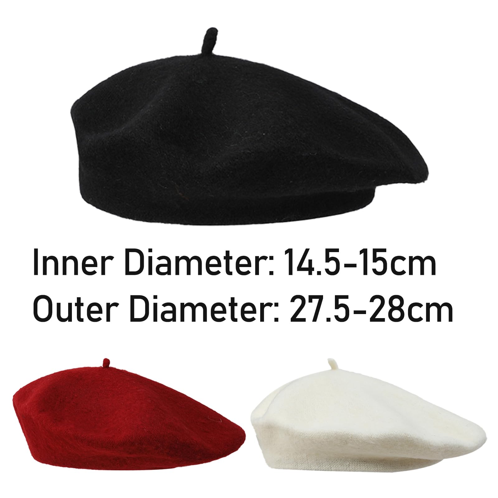 JSTHHTT 3 Piezas Sombrero de Boina Francés, Clásica Lana Gorro para Mujeres, Invierno Artista Cálido Moderno Pintor Sombrero Otoño Redondo Vintage