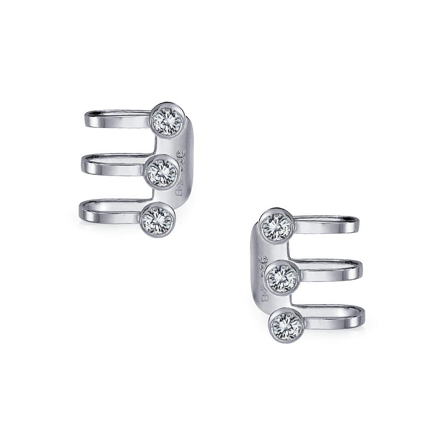 Minimalistische Geometrische Drei CZ Lünette Wrap Helix Streifen Linie Dreifachband Knorpel Ohrmanschetten Ohrringe Gelbgold Plattiertes .925Er Sterlingsilber