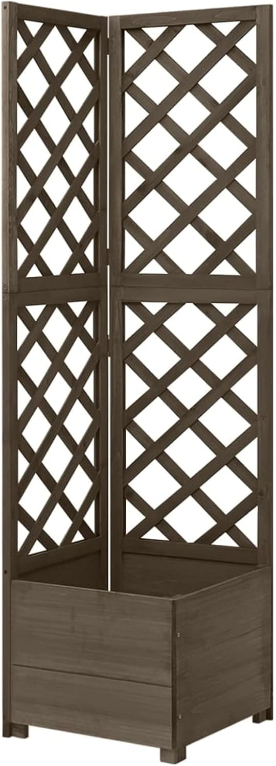 Kstyhome Jardinera de Enrejado de Esquina, Jardineras Exterior, Celosias para Jardin, Maceteros, Jardinera Vertical, Jardinera con Celosia, Madera Abeto Gris 40x40x150 cm