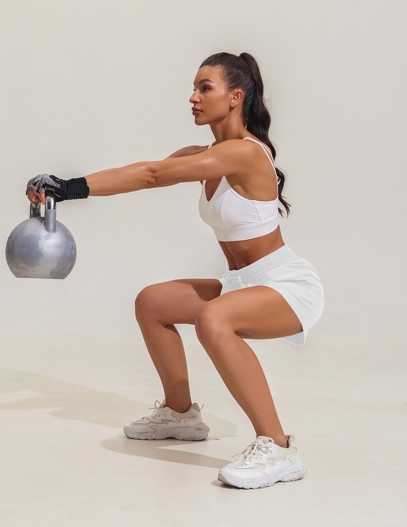 PINSPARK Pantalones Cortos Deportivos para Mujer 2 en 1 Pantalones Cortos de Entrenamiento Cintura Alta Pantalones Cortos Deportivos para Correr de Secado rápido con Bolsillos