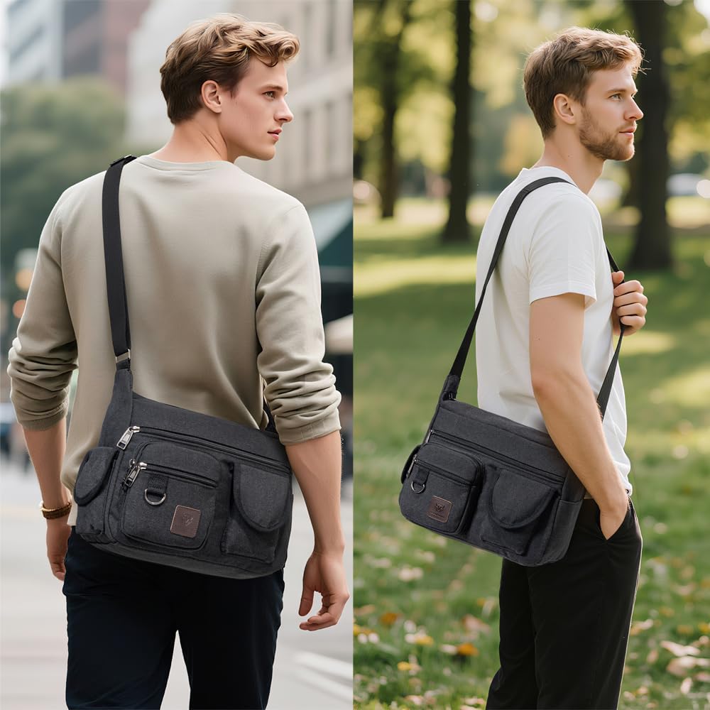 Canvas Shoulder Bag for Mens Multi-pockets 13 inch Laptop Messenger Bag Sling Bags School Crossbody Bags Travel - Image 2
