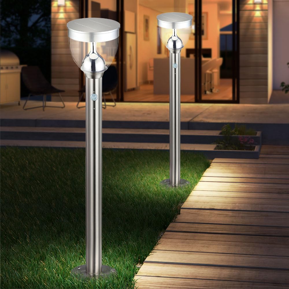 LED Solar Außen Steck Lampe Terrassen Bewegungsmelder Erdspieß Edelstahl Steh Leuchte Globo 33437