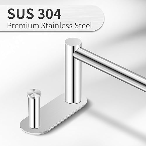 Miniatura 7 de Toallero adhesivo de 24 pulgadas  Toallero de acero inoxidable para baño, soporte de toalla sin perforaciones con 2 ganchos, plateado cepillado