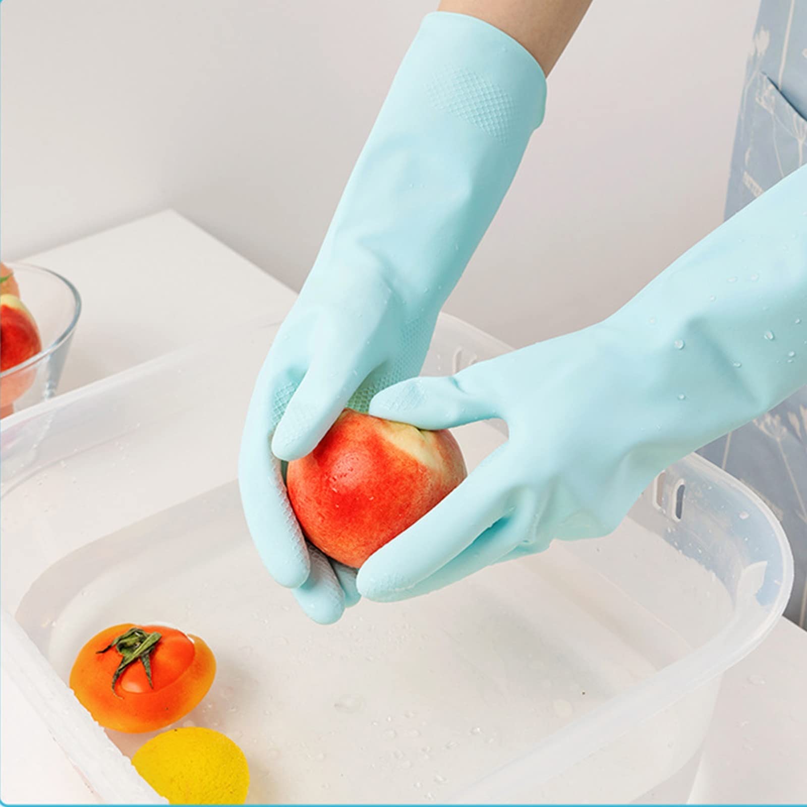 Guantes domésticos de lavado de caucho impermeable Silicone Cleaning Gloves, Dishwashing Gloves, Household Dishwashing Rubber Gloves, Kitchen Cleaning Waterproof Gloves(Large)