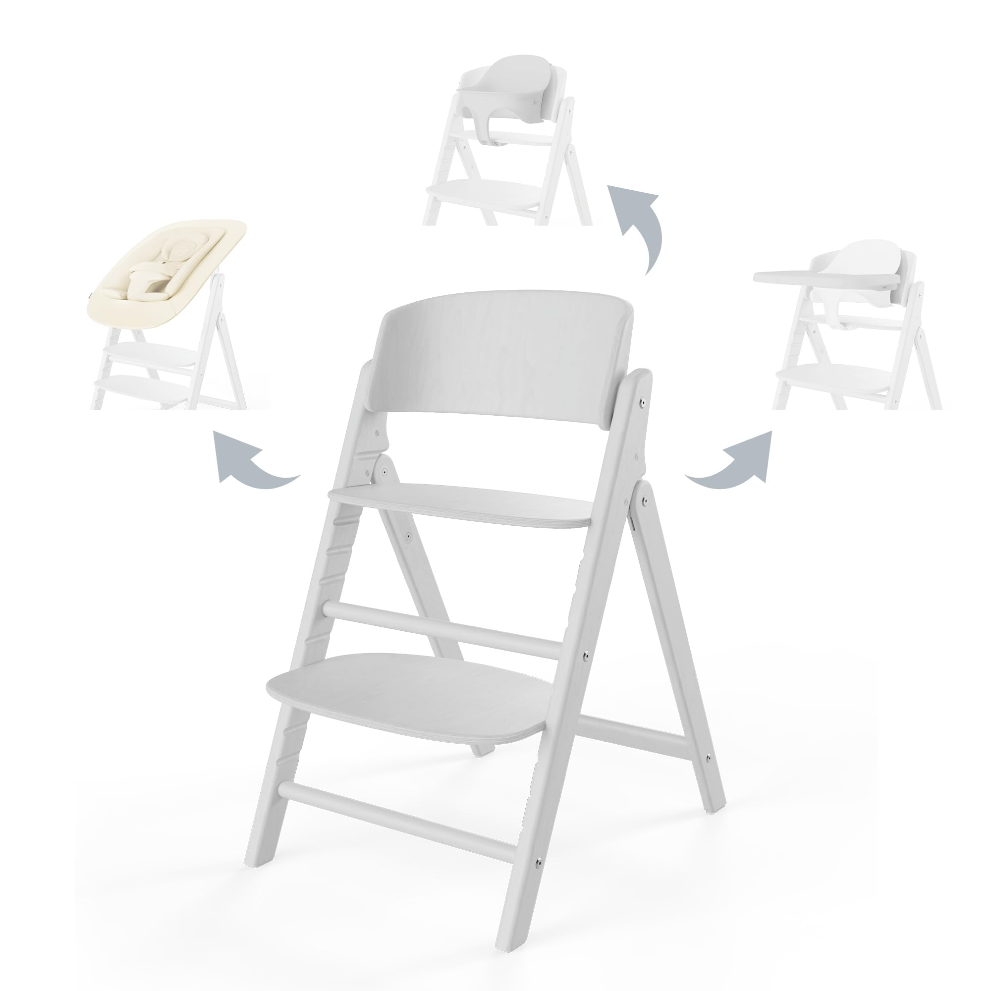 CYBEX Oro CLICK & FOLD Juego de Trona 4 en 1, Crece con el niño, Incl. Nido de Hamaca Dorado, Juego y Bandeja para Bebés, Madera de Haya/​Algodón/​Plástico, Todo Blanco