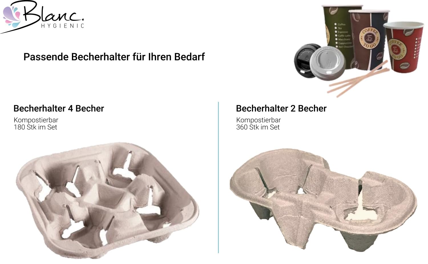 Becherhalter CLICK'N CARRY 2–4 Becher, 360 Stk., Recyclingkarton | Recyclingkarton, kompostierbar, plastikfrei beschichtet, robust f. Heiß- & Kaltgetränke, 2–4 Becher