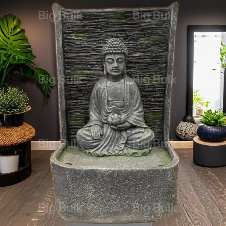 Image of Big Slate Buddha Fountain for Living Room Home Decor Garden Decoration and Drawing Room Indoor Outdoor Home Decor(38 * 27 * 60cm)