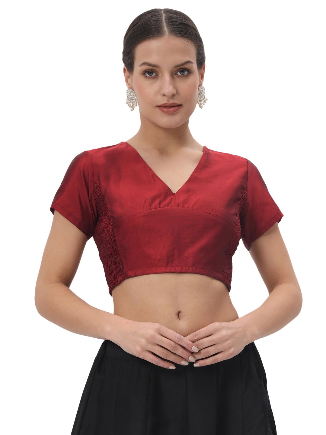 studio rasaWomen's Silk Blend Stretchable Crop Top for Festive Wedding Party