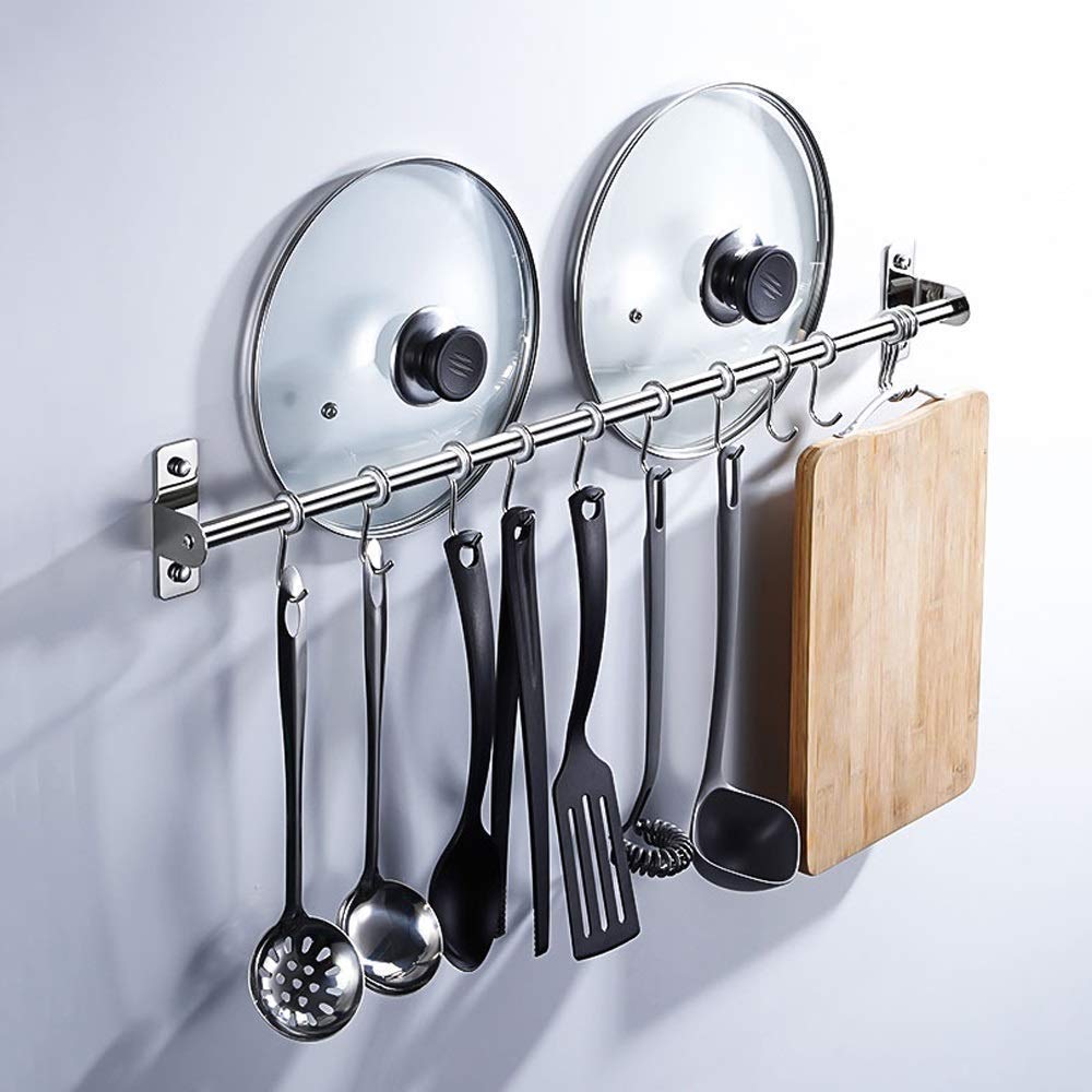 ROLTIN Kitchen Hooks SUS 304 Solid Stainless Steel Kitchen Utensil Gadget Storage Holder Wall Hanging Rail Rack Bathroom Holder Tools Will Not Rust Pot and Pan Hanging Knives Organitowel