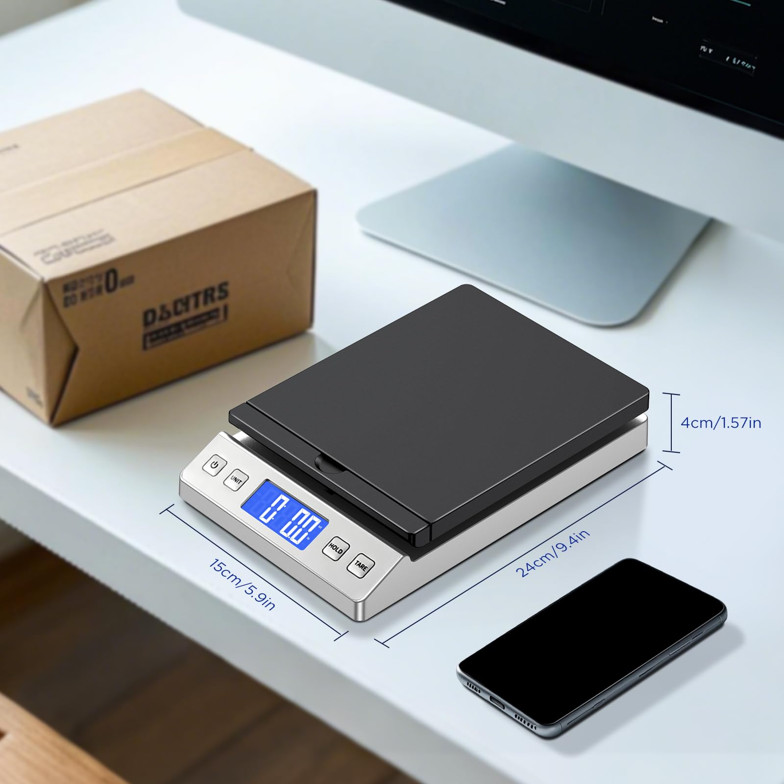 KUAIVO Briefwaage, 30kg/2g Digitale Paketwaage mit Halte & Tara Funktion, Hohe Präzision Faltbare Plattformwaage für Brief, Paket, Einsetzbar im Büro und Heimgebrauch