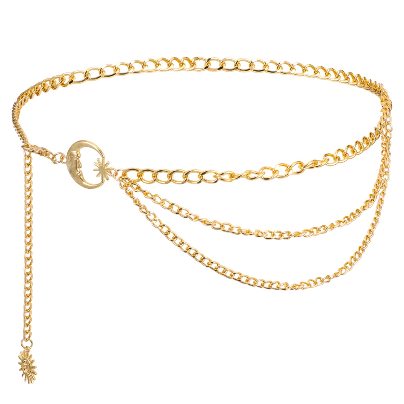Multilayer Metal Waist Chain for Women Dress Waist Chain Belt with Moon Sun Adjustable Fashion Body Link Belts