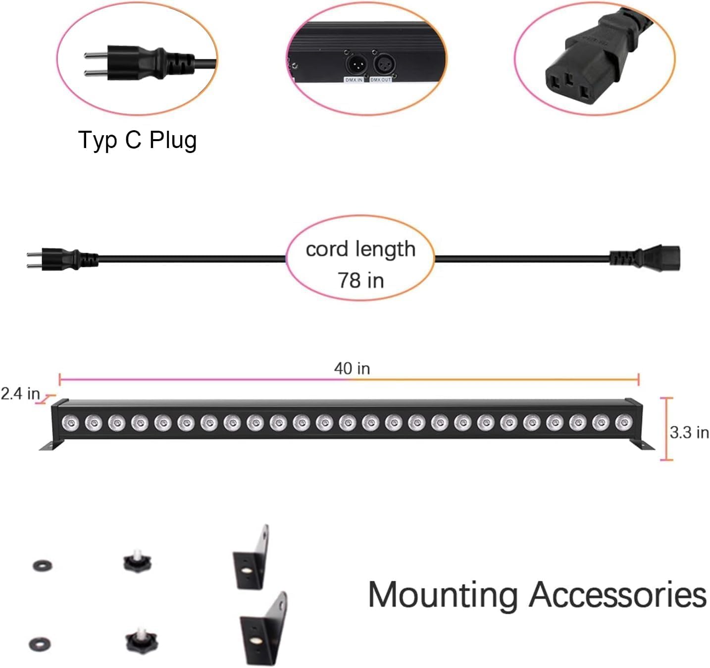UKing 4 PCS 24 x 3W LED Wall Wash Luci da DJ,LED Bar RGB Effetto Luce da Discoteca con Telecomando,Palcoscenico Stroboscopica per Luci da Palco per Party DJ Discoteca Luci da Palco Bar Interno