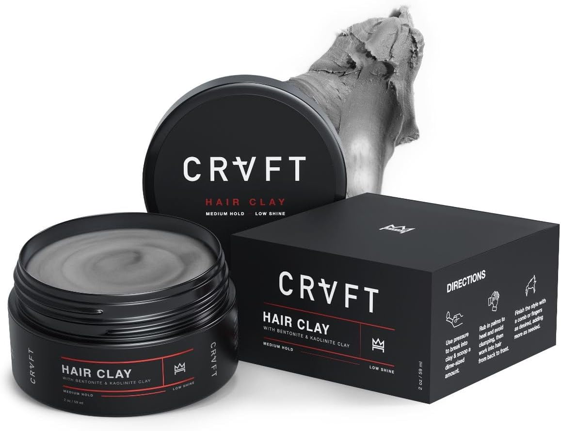 CRVFT Hair Clay 2oz | Medium Hold/Zero Shine Matte Finish | Add Volume & Texture | Ideal for Textured, Short & Medium Styles | Reworkable | [High Density] Clay Base, Stylist Approved [Unscented]