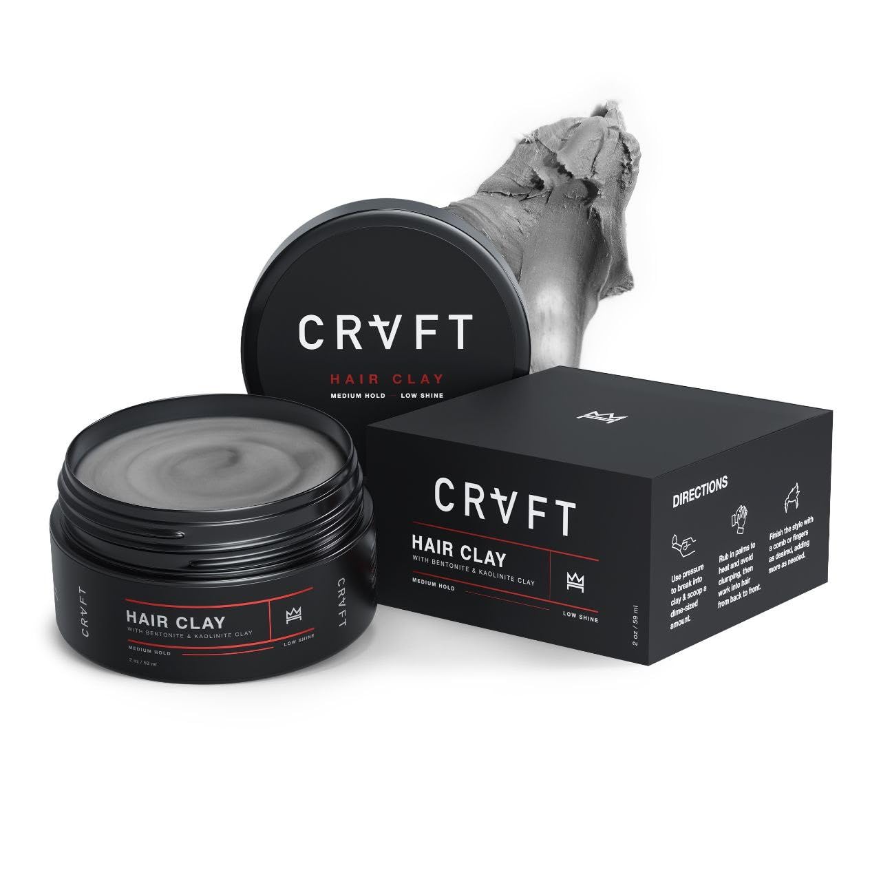 Hair Craft Co.Clay 2oz | Medium Hold/Zero Shine Matte Finish | Add Volume & Texture | Ideal for Textured, Short & Medium Styles | Reworkable | [High Density] Clay Base, Stylist Approved [Unscented]
