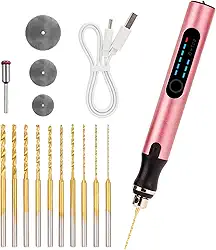 Mini Furadeira Sem Fio de 3 Velocidades com 10 Brocas Pequenas, Furadeira Elétrica Recarregável, Conjunto de Brocas de Resina para Fabricação de Joias, Chaveiros de Madeira (, Ouro Rosa)