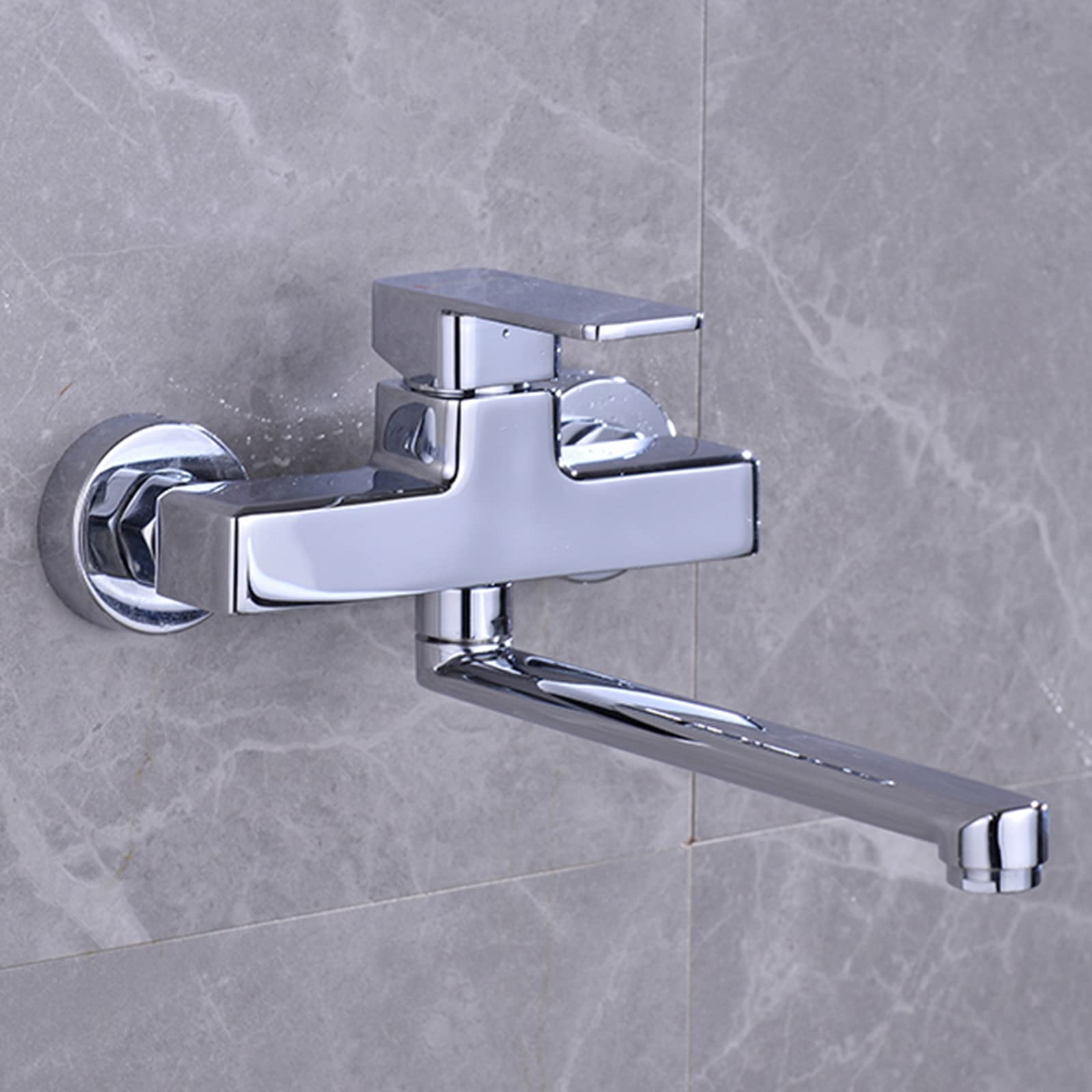 Grifo De Fregadero Cocina Cromo Montado En La Pared Giratorio Latón Caliente Y Frío-30Cm(20CM)