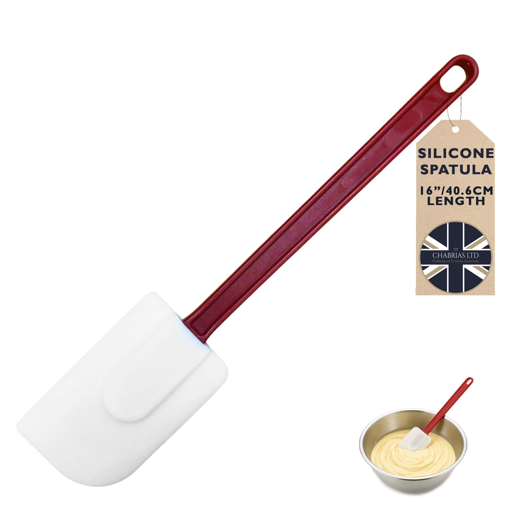 Chabrias Ltd Professional 16" Silicone Spatula Scraper, Heat Resistant to 260°, Non-Stick Safe Cooking Utensil for Baking, Mixing, Stirring, and Scraping, Silicone Kitchen Utensils