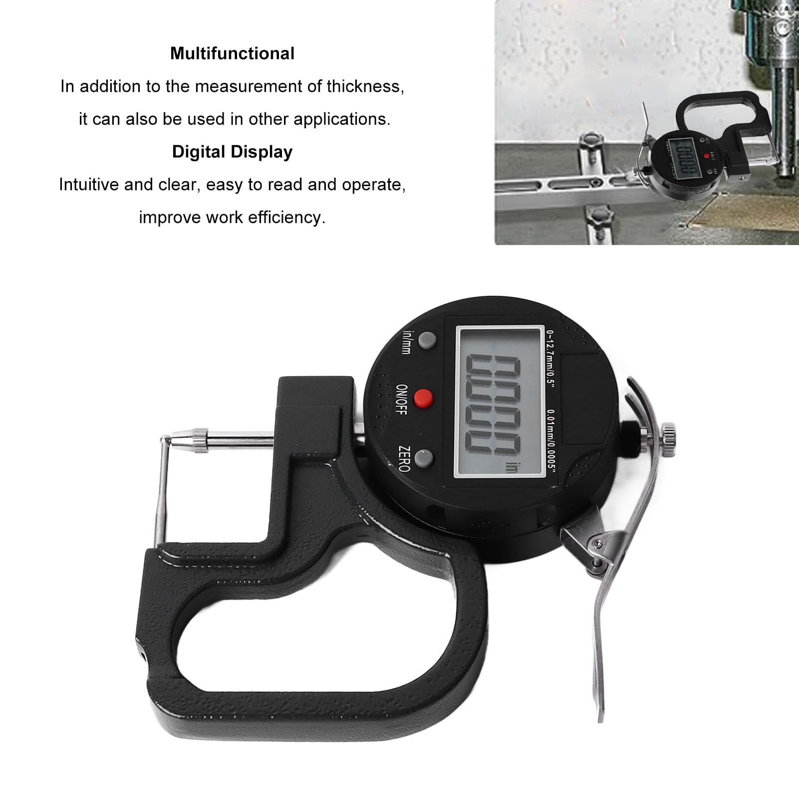 Medidor de Espesor Digital, Herramienta de Medición Multifuncional de Alta Precisión con Resolución de 0,0005 Pulgadas con Pantalla Digital, para Tubería, Papel de Pared,