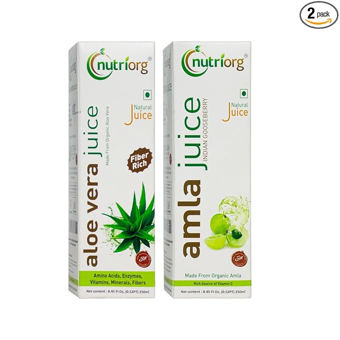 Nutriorg Amla & Aloe Vera Juice 500ml ( Pack of 2*250ml) Detox Juice Boosts Immunity and Digestion | Rejuvenates Skin and Hair | Immunity Boosters for Adults | No Added Sugar at Rs. 189
