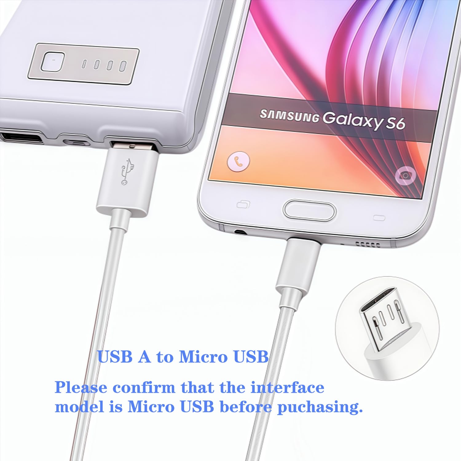 USB A to Micro USB Cable 10ft USB Charging Block 5v 2a Power Adapter Compatible fo Samsung Galaxy Tab A, E, S, S2, 3, 4, 7.0" 8.0" 8.4" 9.6" 9.7" 10.1" 10.5" LTE Samsung Tablet Charger Micro Cord Port