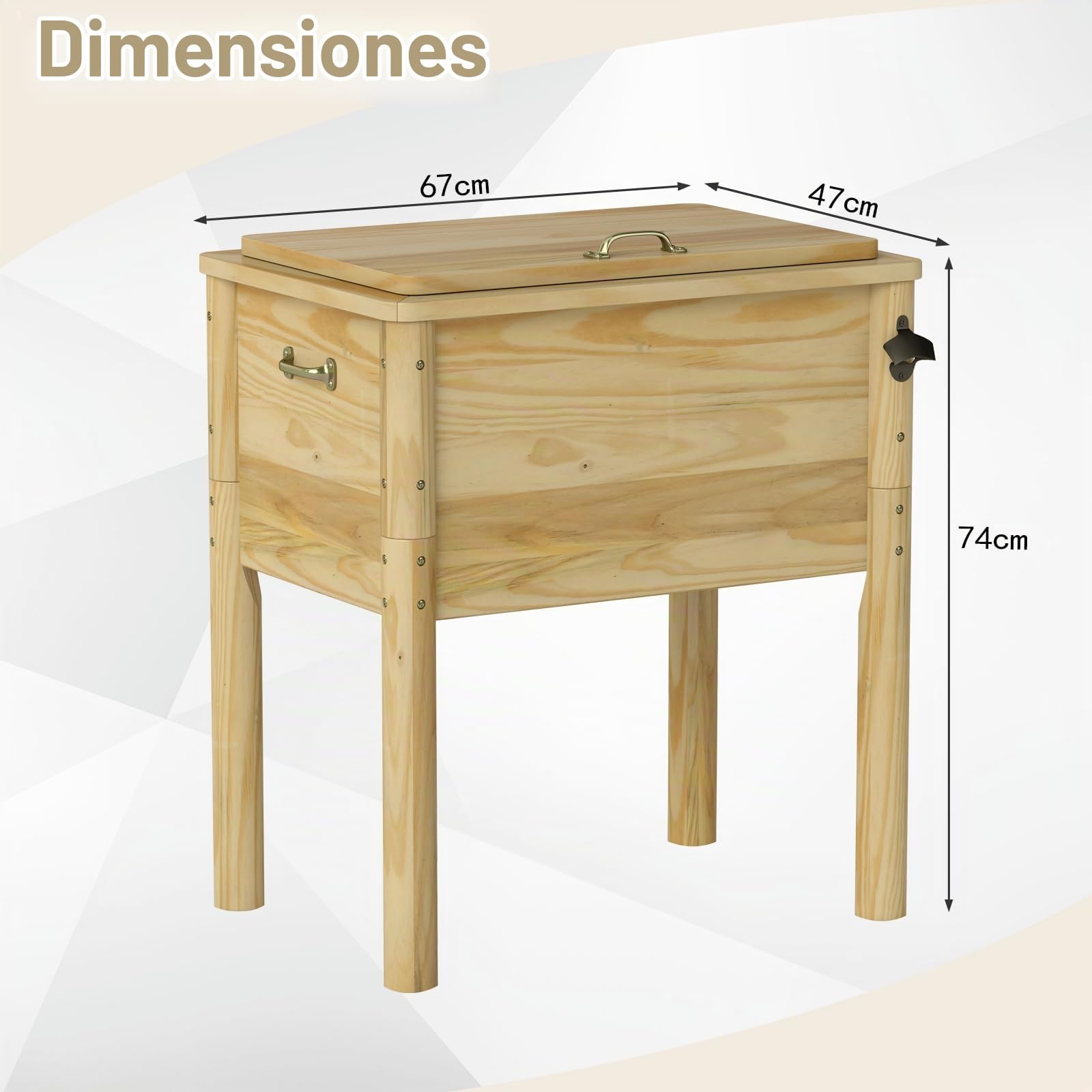 GYMAX Nevera Portátil de Madera 51L, Mesa de Patio con 3 Capas de Aislamiento, Diseño Práctico con Asa, con Abridor de Botellas y Agujero de Vaciado, para Exteriores, Camping, Jardín o Terraza