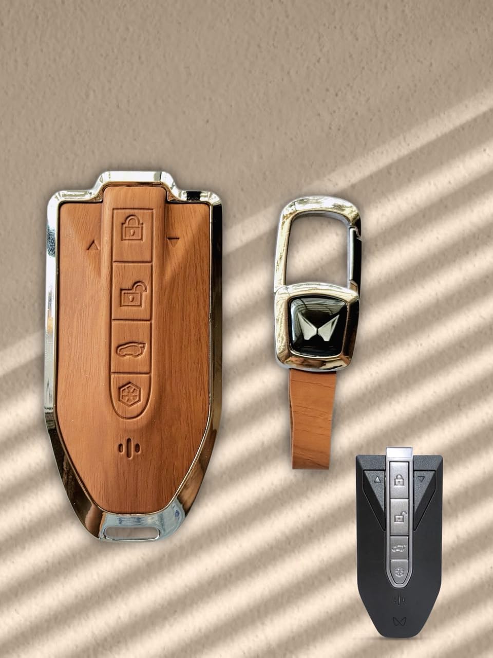 Metal Leather Car Key Cover for Mahindra BE6, XEV 9E, XEV 9S, XUV 7XO (2025-2026) | 6 Button Smart Key | Premium Alloy Smart Key Case with Leather | Full Signal Access - Brown-image-35