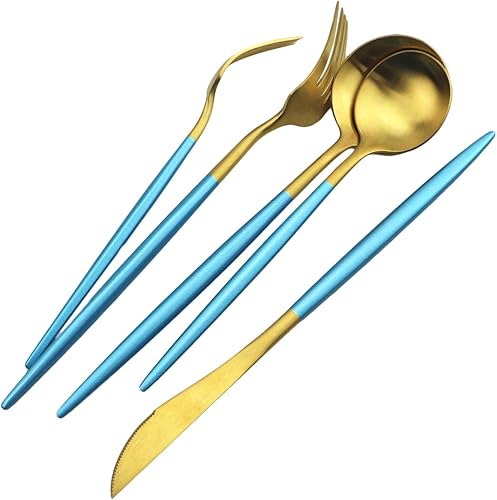 Miniatura 6 de JASHII Juego de cubiertos de 5 piezas de acero inoxidable 1810 de gran peso forjado para alimentos, tenedores, cucharas, cuchillos, servicio de