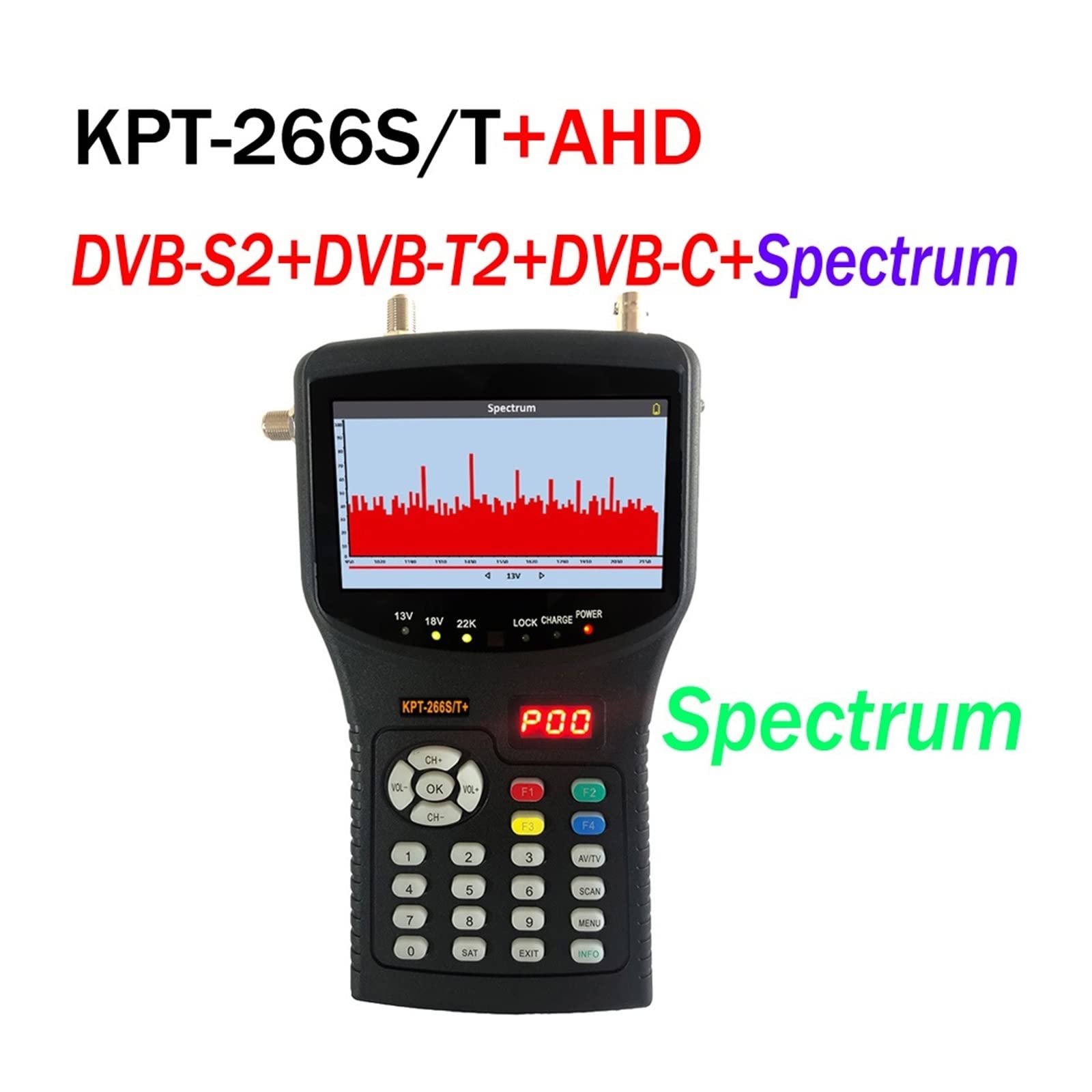 PZPZP TV Signal Finder Meter, KPT-266ST+ Plus AHD DVB-S2 T2 -C Satellite Finder Meter HD Satellite TV Receiver Spectrum Analysis KPT-717ST,for Adjusting Sat TV Dish(KPT-266ST add AHD)