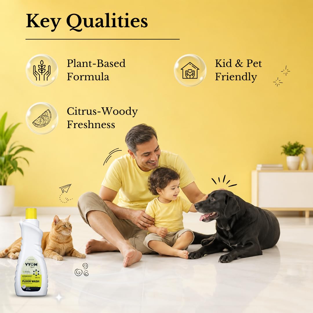 Vyom India Floor Cleaning Liquid - 500ml | Safe for Infants, Kid & Pet | Plant-Based, Eco-Friendly Natural Disinfectant - Lemongrass & Cedarwood, Phenyl & Acid Free | Ideal For Floor, Tile, Marbles 4