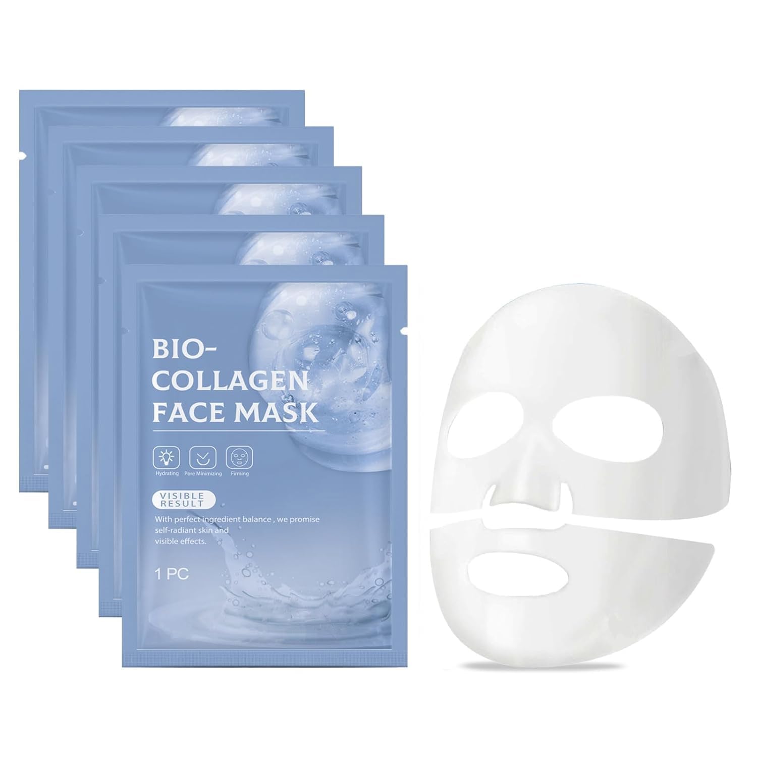 Bio Collagen Face Mask, Moisturizing Facial Mask Bio-Collagen Real Deep Collagen Face Mask for Hydrating Face（4pcs）