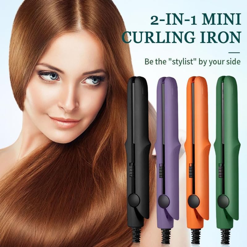 Miniatura 2 de Mini rizadora de pelo 2 en 1 mejorada, mini plancha plana de doble propósito, varita rizadora portátil de larga duración para mujeres, cabello